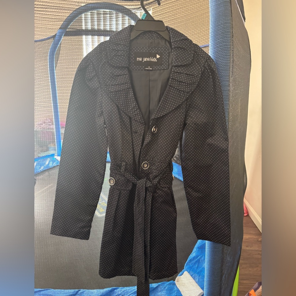 Me Jane Black Polka Dot Trench Coat with Belt